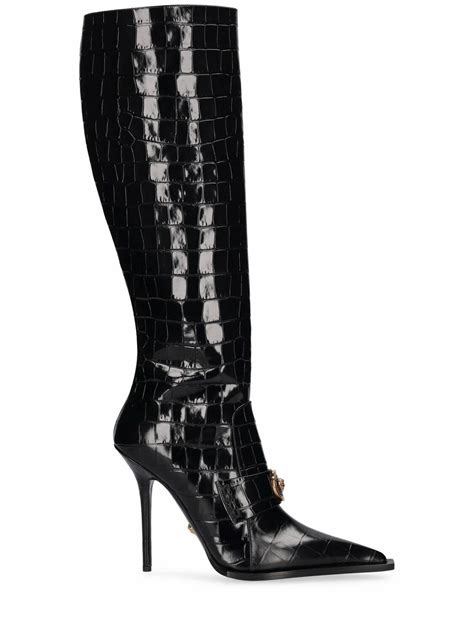 versace crocodile embossed military boot|110mm croc embossed leather boots .